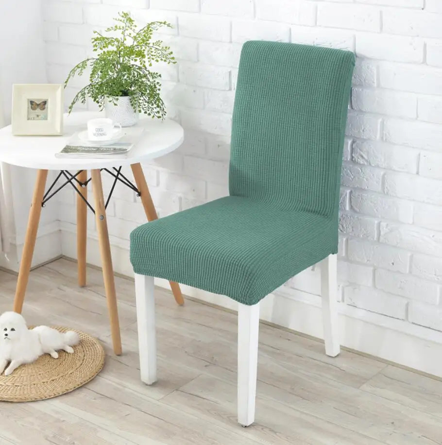 One-Piece Chair Cover Simple Modern Polar Fleece Stretch Dining Room Solid Color Seat Covers Kitchen Home Decoration Slipcover - Цвет: light green