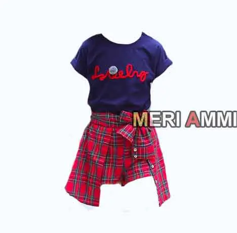 J787-13 MERI AMMI/комплект из 2 предметов; детская одежда для девочек; комплект одежды; футболка без рукавов с цветочным рисунком+ юбка с цветочным рисунком для От 2 до 13 лет девочек - Цвет: J787-13