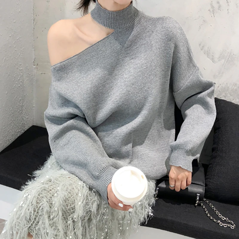 Женский свитер с открытыми плечами пуловер для развлечений Largos De Mujer Elegantes черная