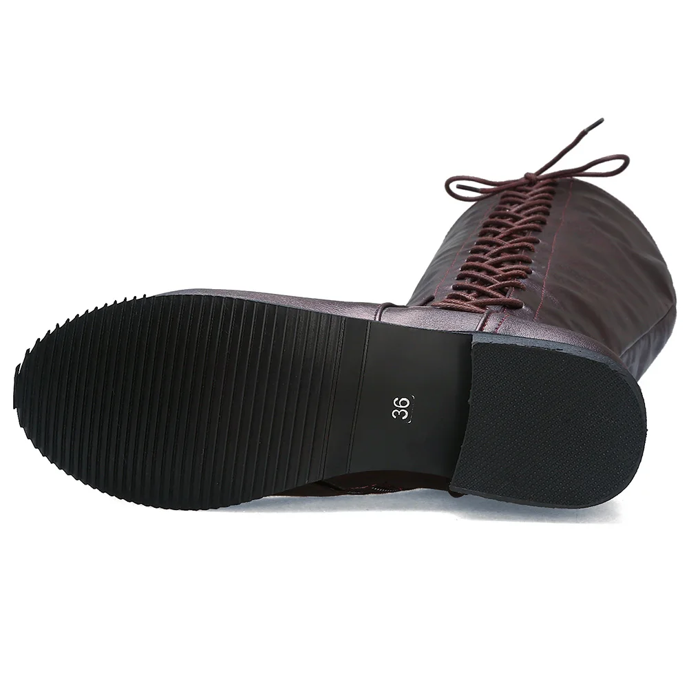 KARINLUNA/Новинка, большие размеры 32-48,, рыцарские сапоги до колена Женская Осенняя обувь года на шнуровке, женская обувь на среднем не сужающемся книзу массивном каблуке