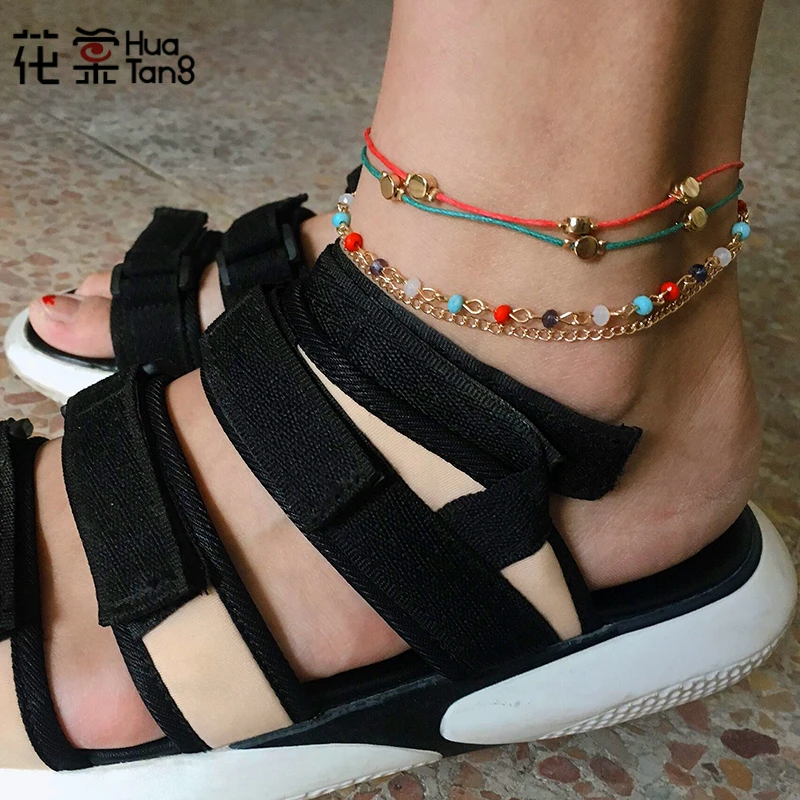 

HuaTang Colorful Beaded Dangle Bracelet for Women Adjustable Rope Chain Multi Layer Charm Bracelet Set Jewelry Pulseras 8177