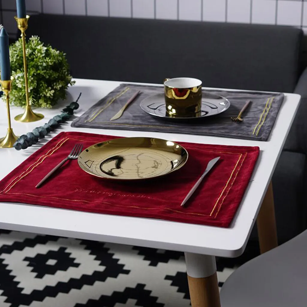 christmas elegant tableware mat party table decor Gold Velvet Embroidered Western Mat Velvet Anti-Hot Tableware Mat#1021y25