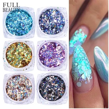 

6pcs Mixed Nail Sequins Glitter Hexagon on Nails Gold Holo Mermaid Flakes Paillette 3D Spangles Tips for Gel Manicure CH1539-12