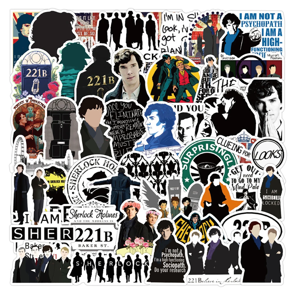 

50PCS TV Show Sherlock Graffiti Stickers Funny Skateboard Guitar Suitcase Freezer Laptop Classic Toy Cool Sticker Decals Kid Toy