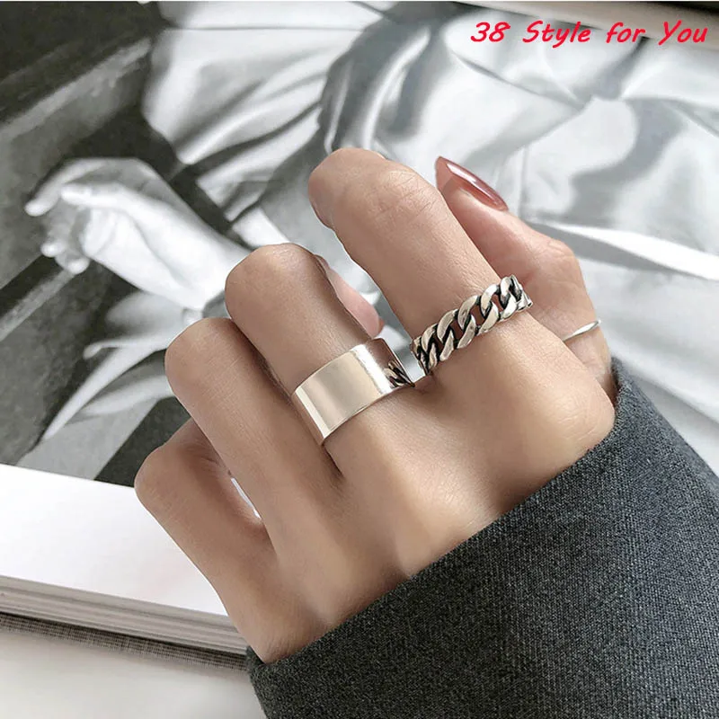 

Vintage Daisy Cuba Chain Rings Adjustable Fashion Smile Face Good Luck Geometric Opening Ring for Women Girls Jewelry Gifts