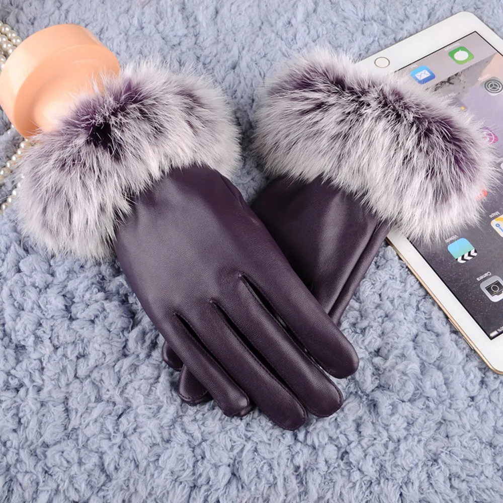 Зимние Перчатки UWomen; женские черные кожаные Перчатки осень-зима на кроличьем меху, митенки, перчатки handschoenen Мода