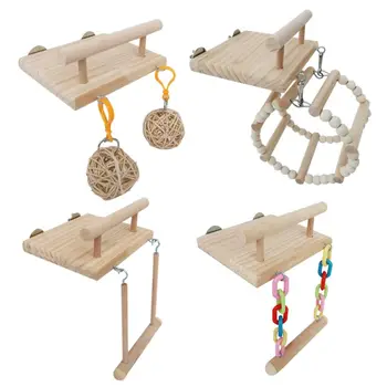 

Wooden Bird Perches Cage Toys Hamster Play Gym Stand with Wood Swing Rattan Ball 18DEC31