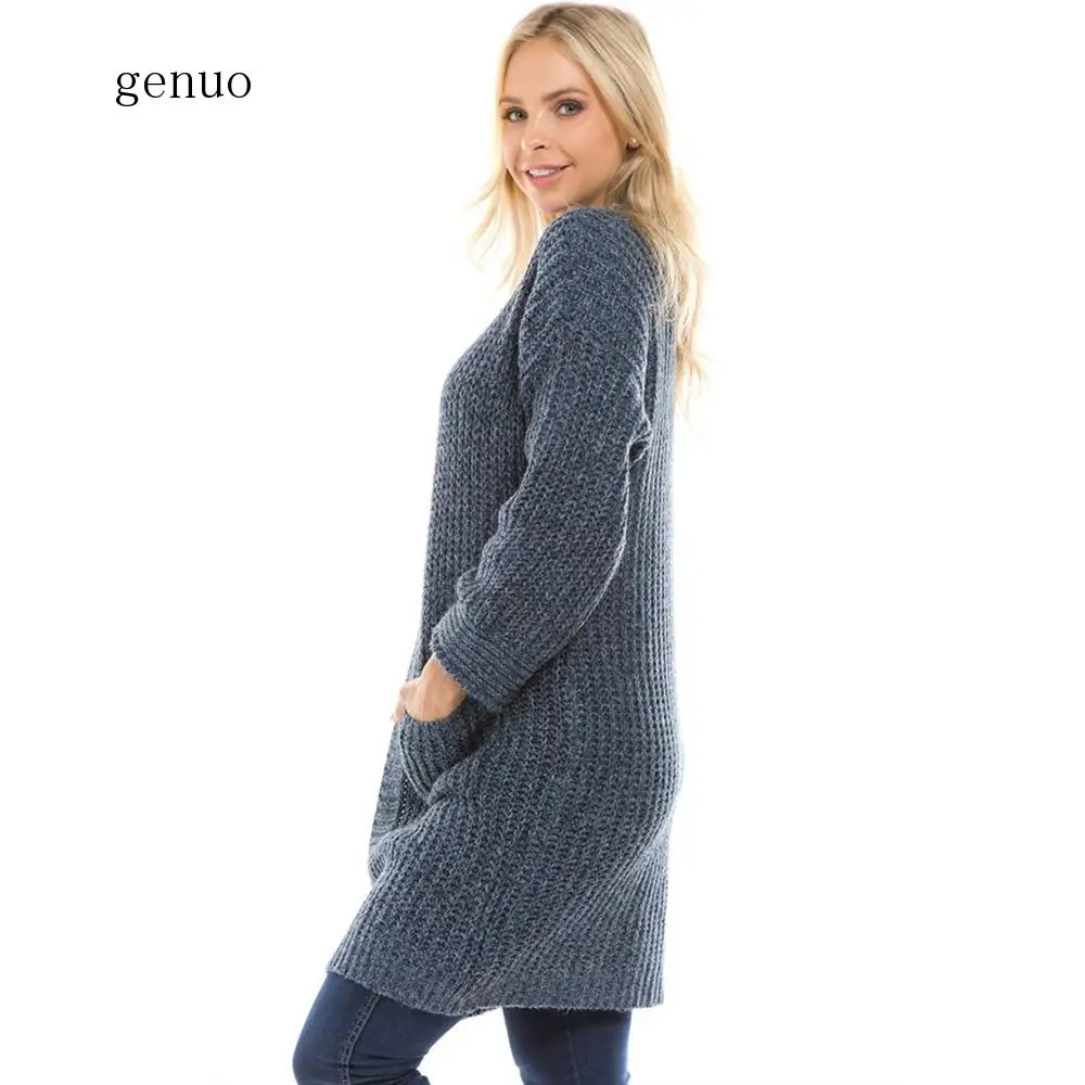 New Genuo Supply Of Goods Autumn And Winter New Style Long Knitted Cardigan Colorful Thread Weaving Pocket Slit Hemline New Genuo Supply Of Goods Autumn And Winter New Style Long Knitted Cardigan Colorful Thread Weaving Pocket Slit Hemline