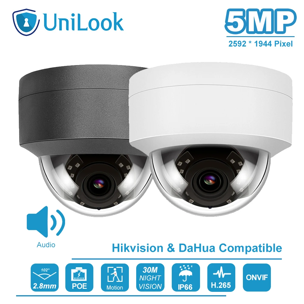 

Unilook(Hikvision Compatible) 5MP Dome POE IP Camera Outdoor Buid-in-Mic Home Security Camera Surveillance IP66 IR 30m ONVIF