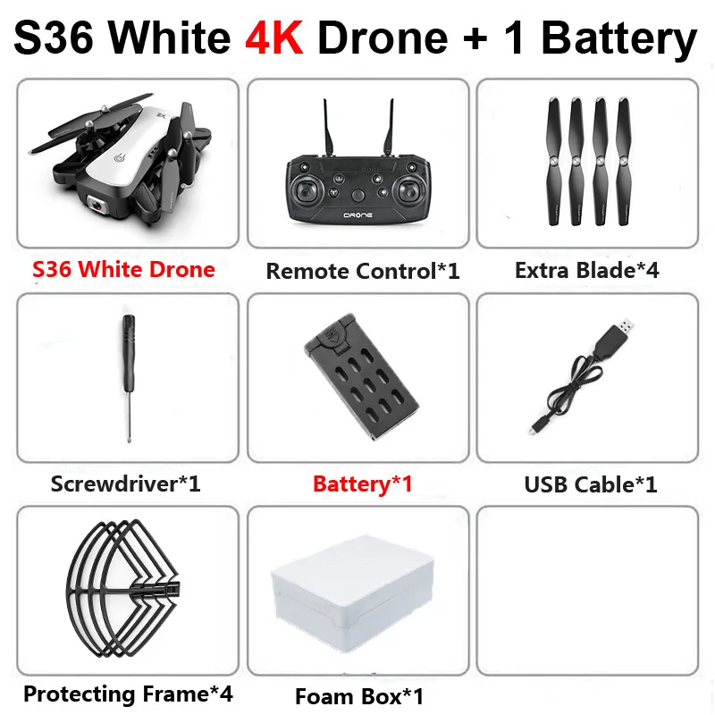 S36 W 4K 1B Foam S36 Радиоуправляемый Дрон с 4K HD двойной камерой следуем за мной оптическое позиционирование потока широкий угол Wi-Fi FPV складной вертолет Квадрокоптер игрушки - Цвет: S36 W 4K 1B Foam