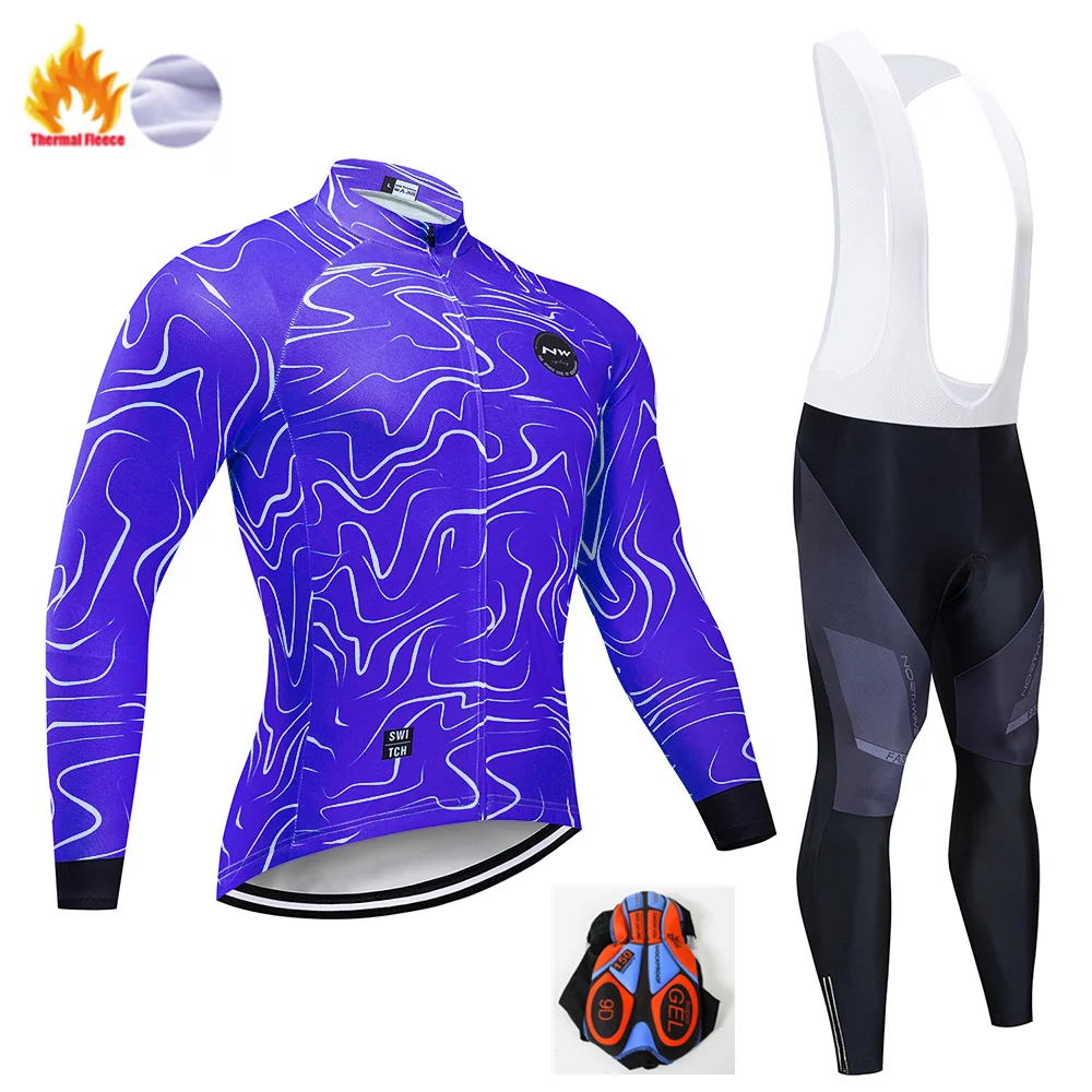 Winter Cycling Suit NW зимняя теплая флисовая одежда для велоспорта мужской костюм Джерси для прогулок верховой езды на велосипеде MTB Одежда Теплый комбинезон комплект - Цвет: Winter Cycling Suit