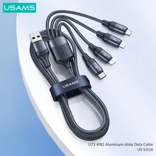USAMS 3A 4 w 1 Micro USB typ C błyskawica kabel telefoniczny dla iPhone 13 12 11 X Xs 8 7 6 6s Samsung Huawei Xiaomi kable do synchronizacji danych tanie tanio Rohs LIGHTNING TYPE-C CN (pochodzenie) USB A all in one U73 4 IN1 Aluminum Alloy Data Cable Black Blue TPE + Aluminum Alloy + Braided Cable