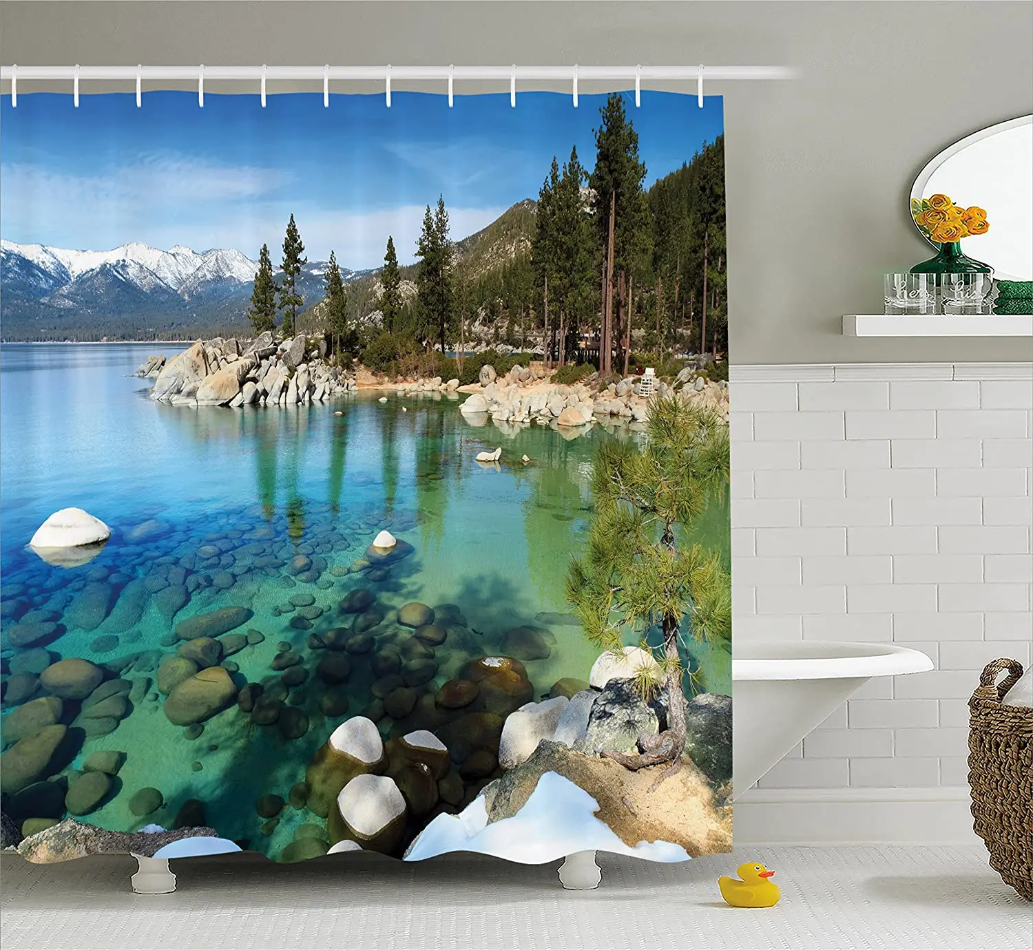Занавеска для душа Lake Tahoe сценические американские страны горы со снегом в озере