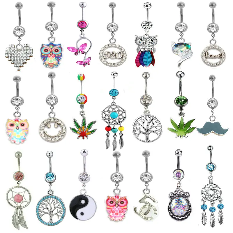 Stainless Steel Mixed Crystal Navel Belly Ring Button Bar Body Piercing Jewelry