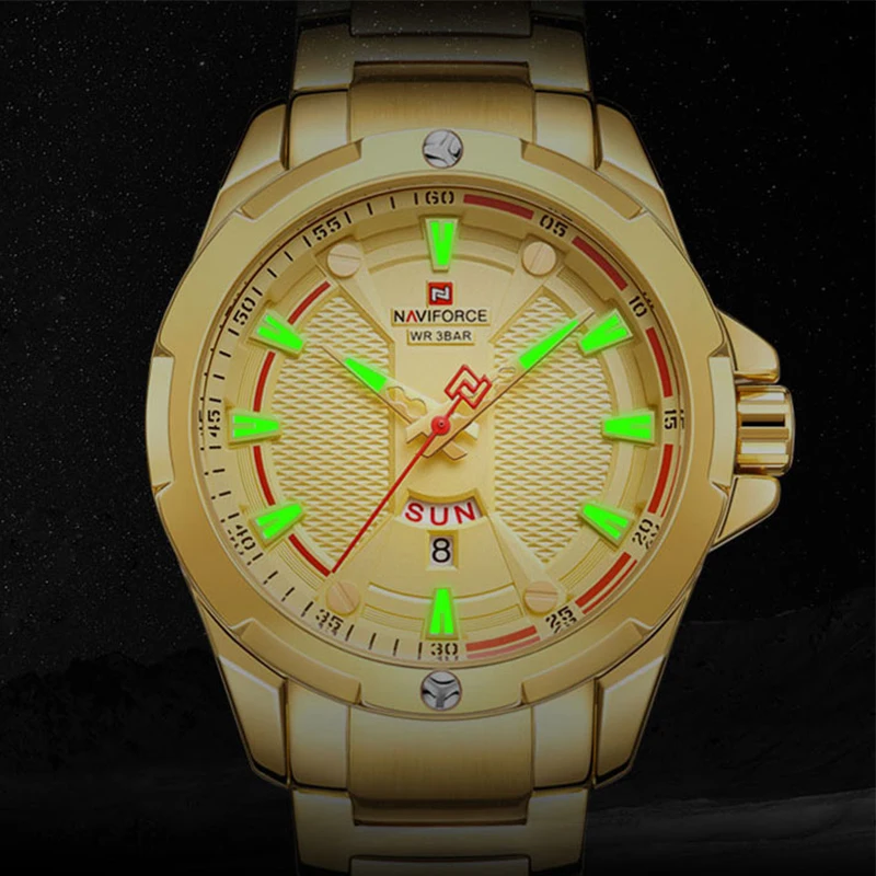 Новые мужские часы Naviforce с золотым верхом брендовые роскошные часы мужские Кварцевые водонепроницаемые мужские наручные часы из нержавеющей стали Relogio Masculino