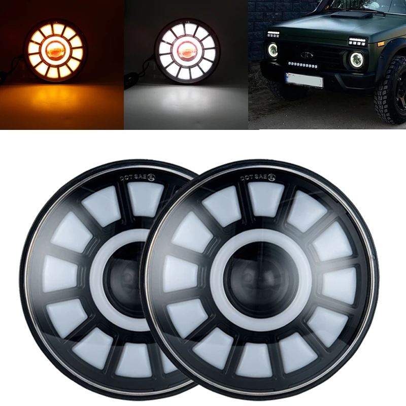 60w светодиодный 7 дюймов круглые фары DRL указатель поворота для джипа Wrangler JK TJ
