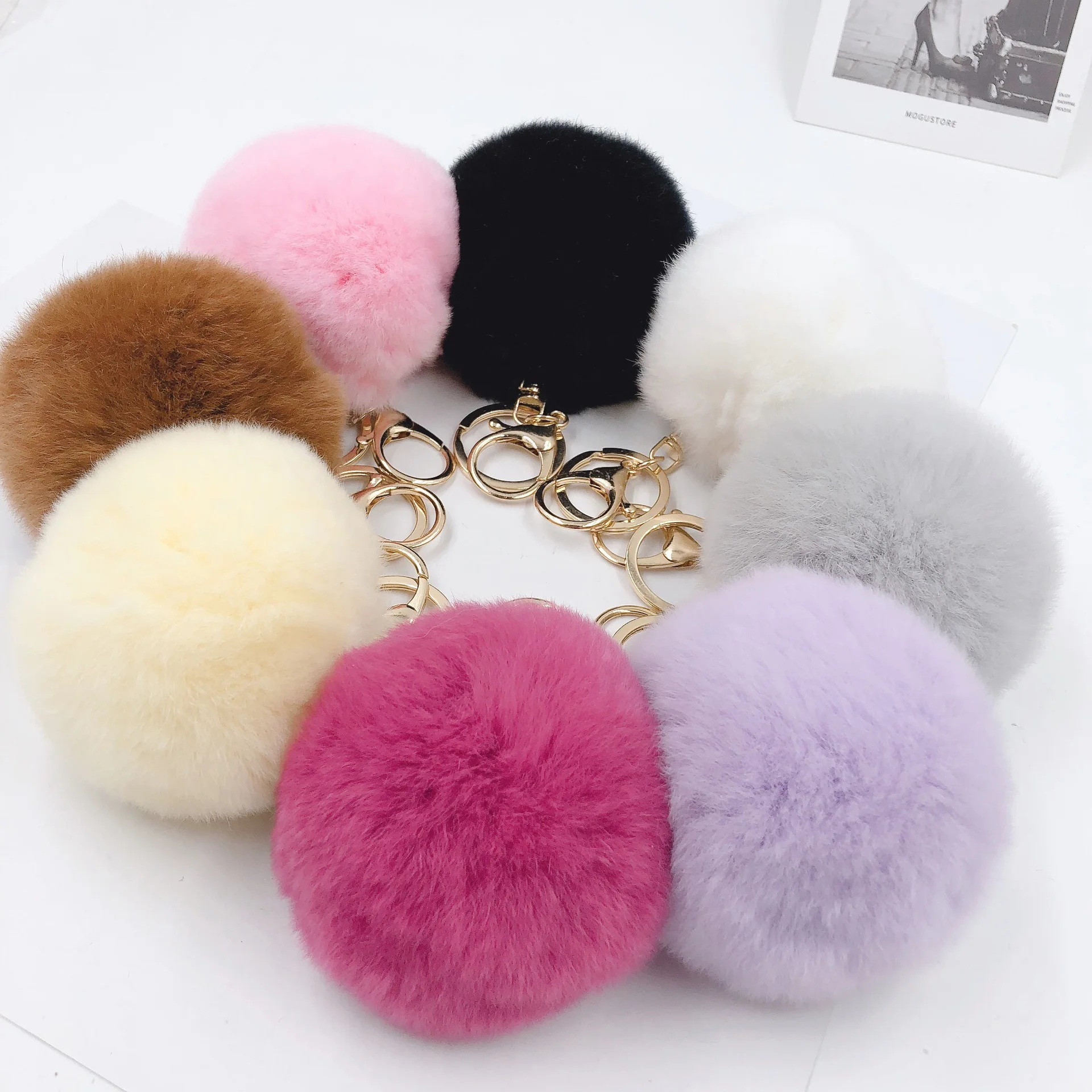 1pcs-8cm-Fake-Fur-Brand-Bag-Keychain-Pompom-Car-Keyring-Gold-Color ...