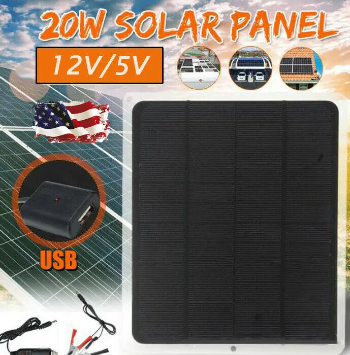 

20W 12V Car Boat Yacht Solar Panel Trickle Battery Charger Power Supply US