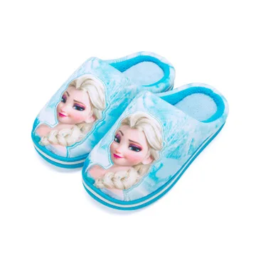 Зимние Детские милые тапочки Снежной королевы, принцессы Эльзы; детская хлопковая обувь для спальни; Милая теплая Домашняя обувь для маленьких девочек и мальчиков