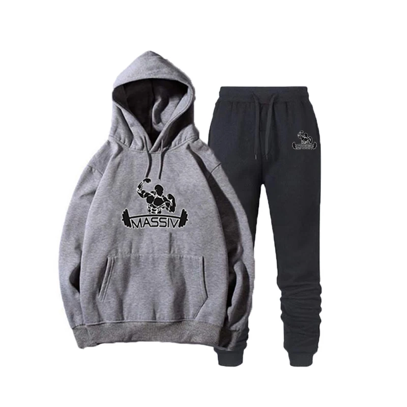 20 dark gray Осенне-зимняя женская толстовка с капюшоном, куртка+ спортивные штаны для бега, мужские костюмы с принтом, спортивный топ с длинными рукавами, цветная брендовая одежда - Цвет: 20 dark gray