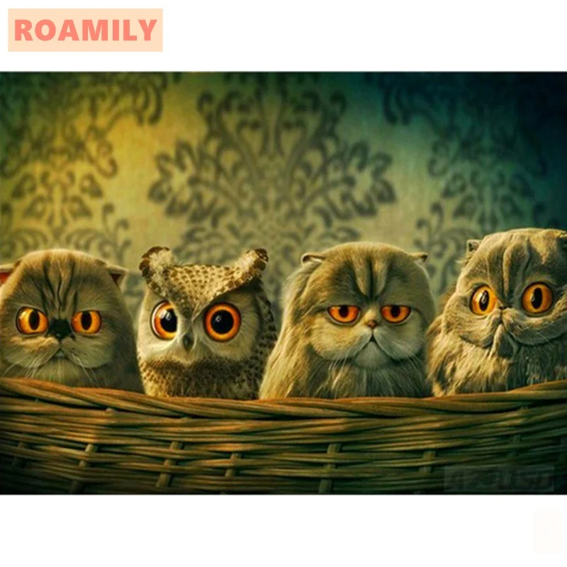 

ROAMILY,5D Full Display,Diamond Painting,Diamond Embroidery Owl,Pictures with Rhinestones,Wall Painting
