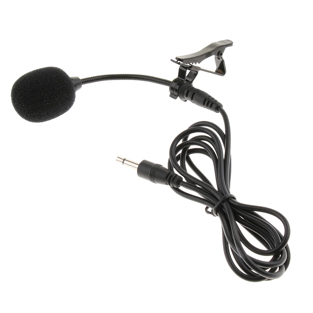 2pcs Portable Mini Plug Clip-on Condenser Microphone Adjustable Neck Black