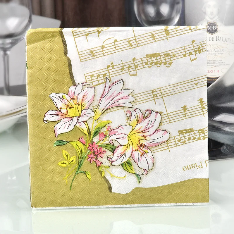 

10pcs 33*33cm Flower Notes theme paper napkins serviettes decoupage decorated for wedding party virgin wood tissues