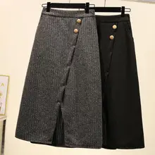 Женская трикотажная винтажная юбка с высокой талией Плюс Размер 6xl Женские однотонные повседневные юбки средней длины новые зимние юбки джокер корейский