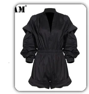 [EAM] High Elastic Waist Black Pocket Split Long Wide Leg Trousers New Loose Fit Pants Women Fashion Spring Autumn 2020 1X812