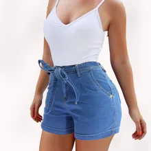 Летние популярные женские джинсы, женские джинсы с высокой талией, сексуальные женские шорты, тонкие женские джинсовые шорты с поясом, женские шорты, повседневные женские шорты