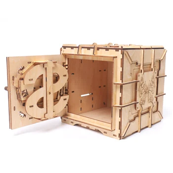 

Children 3D Wooden Mechanical Password Treasure Box DIY Model Transmission Puzzle Valentine's Day Kid Creative Grow Girl toys