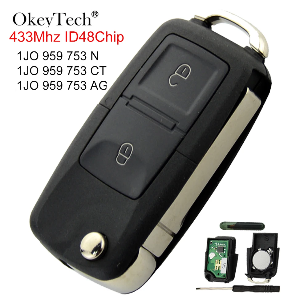 Автомобильный ключ OkeyTech 433 МГц ID48 складной дистанционный для V W Beetle Bora Golf Passat