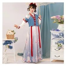 China Style Women's Clothing Spring summer The New Cute Lmprove Hanfu Tang System Gradient Y-Neck Long Skirt Short Daily Party