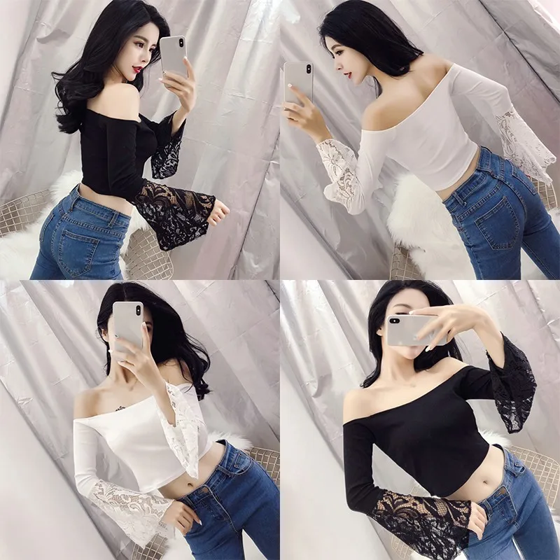 Autumn Korean Style Retro Sexy Solid Color Lace