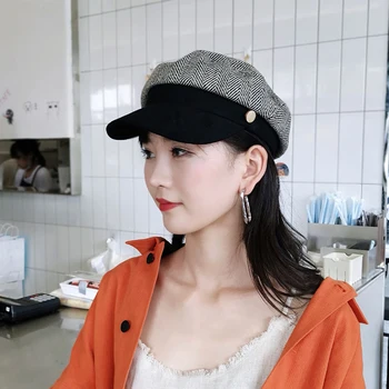 

New autumn and winter octagonal hat female stitching navy hat retro wild beret Japanese hat female