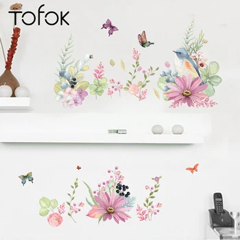 

Tofok Flower Cluster Butterfly DIY Home Wall Sticker Pastoral Style Bedroom Living Room Art Mural Decals Sofa Background Decor