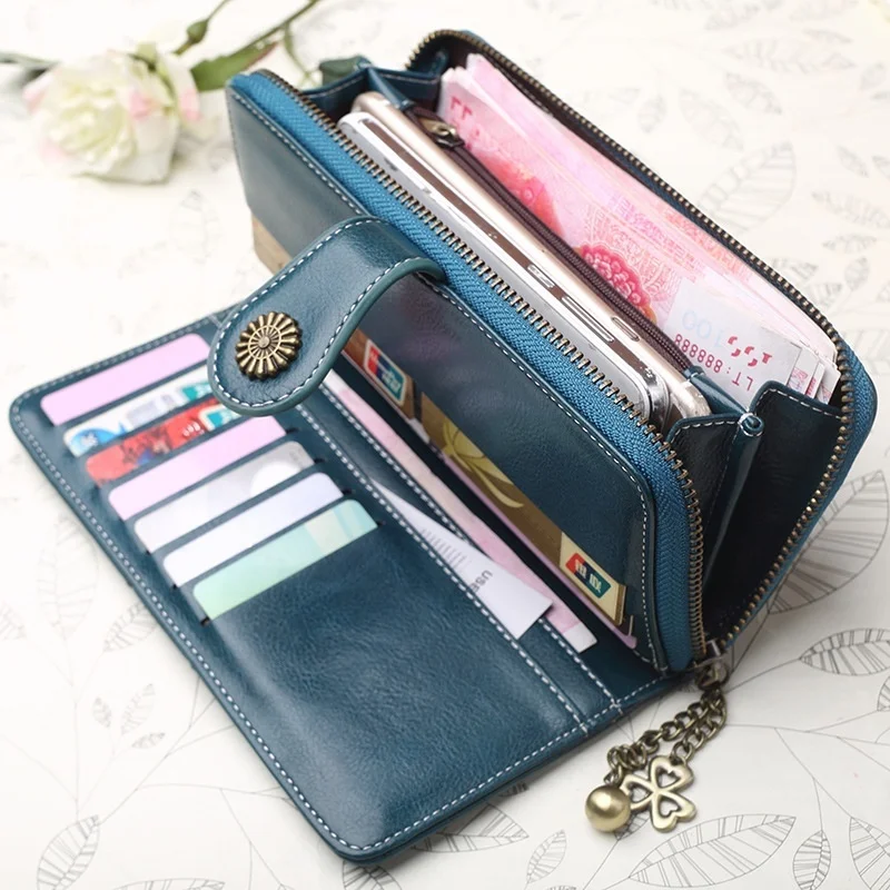 Масляный кожаный короткий длинный кошелек, винтажная женская сумка для телефона, Ретро кошелек, простая модная сумочка, держатель для карт, 6 цветов