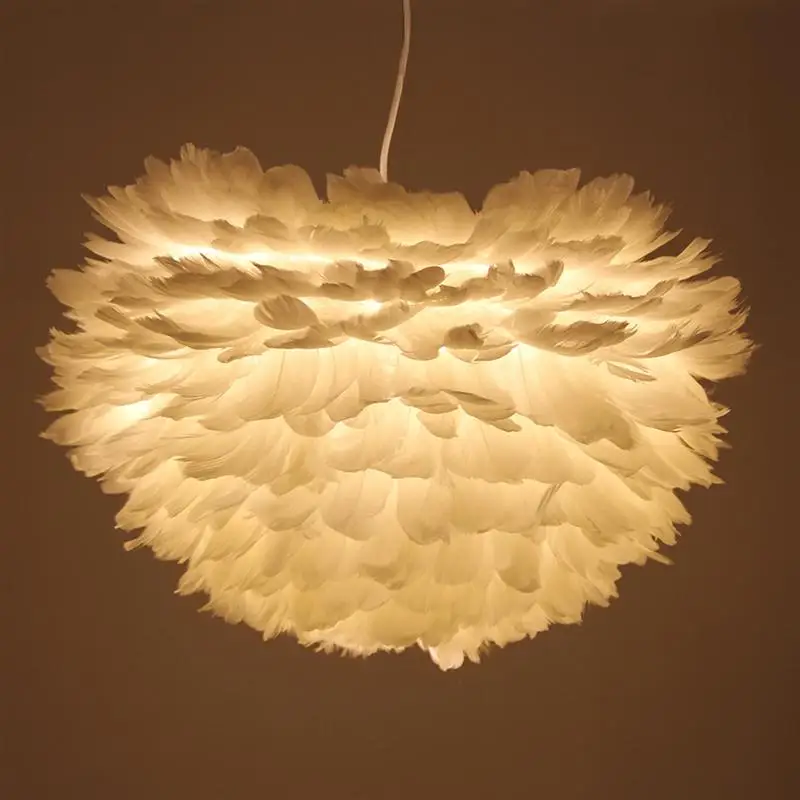 7W Contemporary Pendant Lamp Lampshade White Feather Hanging Light For Home Living Room Decoration(White And Warm Light