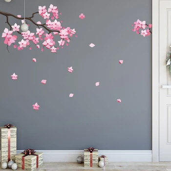 

Elegant Pink Plum Blossom Flower Tree Wall Sticker Bedroom Living Room Furniture Decorative Stickers Mural Vinyl Pegatinas GM032