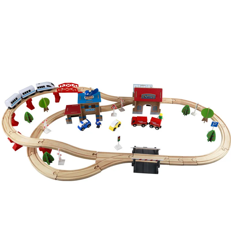 

Wood Track Train Set Electric Harmony Train Barrel Perambulator Educational Assembled Toys