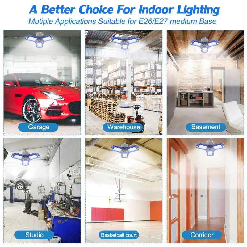 Hot 360 Degrees Super Bright LED Garage Lights 60W E26 High Bay Industrial Light Lamp Indoor Outdoor Deformable Ceiling Light