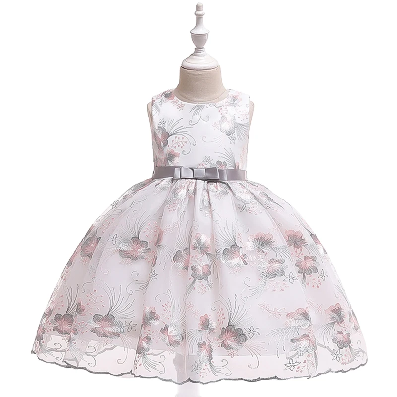 

New Arrival Kids Dresses for Girls Embroidery Floral Wedding Dress Performance Dress Sleeveless O-neck Fashion Princess Dress