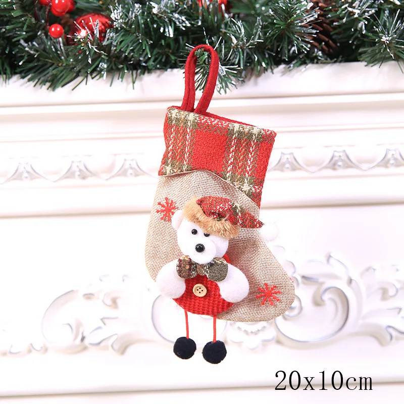 style 9-32-bear Подарочный Рождественский чулок сумки рождественские украшения для дома год подарки сумка с утолщённой меховой опушкой, хороший носки натальное дерево украшения Подарки - Цвет: style 9-32-bear