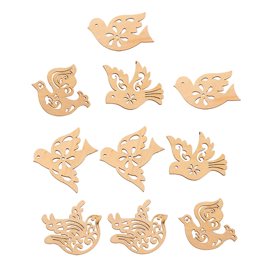10Pcs Wooden Birds Shapes Wood Pendant Gift Tags Name Card Table Decorations Crafting Wedding Party Decoration