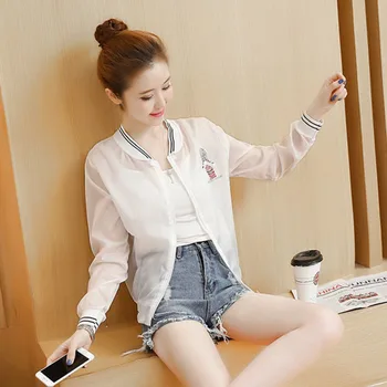 

Women Jackets Loose Cartoon Printed O-Neck Thin Three Quarter Sleeve Basic Jackets Womens Sun Shading All-match Slim Casual Chic