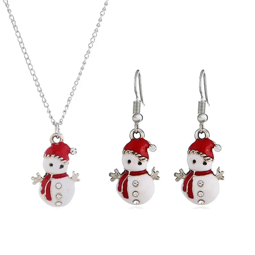 Cute Cartoon Drop Oil Color Santa Snowman Christmas Gift Earrings Necklace Set Professional Fashion Portable | Украшения и