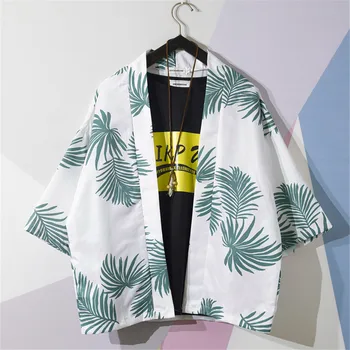 

Fashion Men Printed Japanese Kimono Cardigan Thin Shirts Spring Summer Men's 3/4 Sleeve Casual Long Shirts 10.4