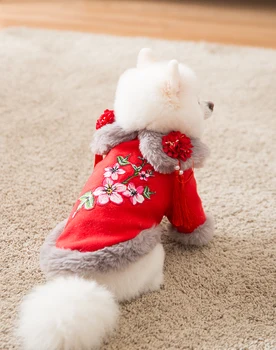 

Dog princess wind tassel flower fur collar Tang suit winter models Teddy Pomeranian small dog pet thick warm