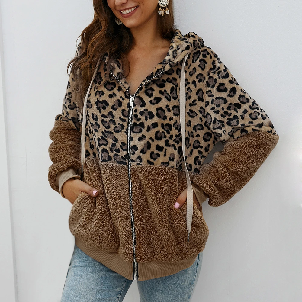 Puimentiua Женское зимнее пальто, Топ с длинным рукавом и капюшоном, осенняя теплая куртка, верхняя одежда, повседневная модная леопардовая верхняя одежда, пальто, горячая распродажа, S-XL - Цвет: Khaki