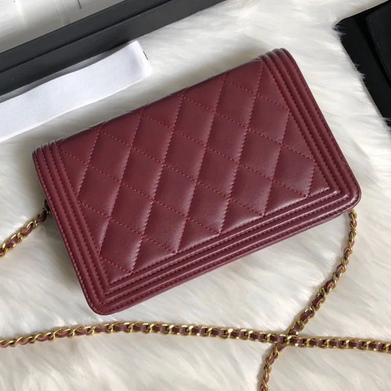dark red gold chain luxury lambskin handbags women designer high quality mini purse brand caviar shoulder bag flap chain crossbody bags woc - Цвет: dark red gold chain